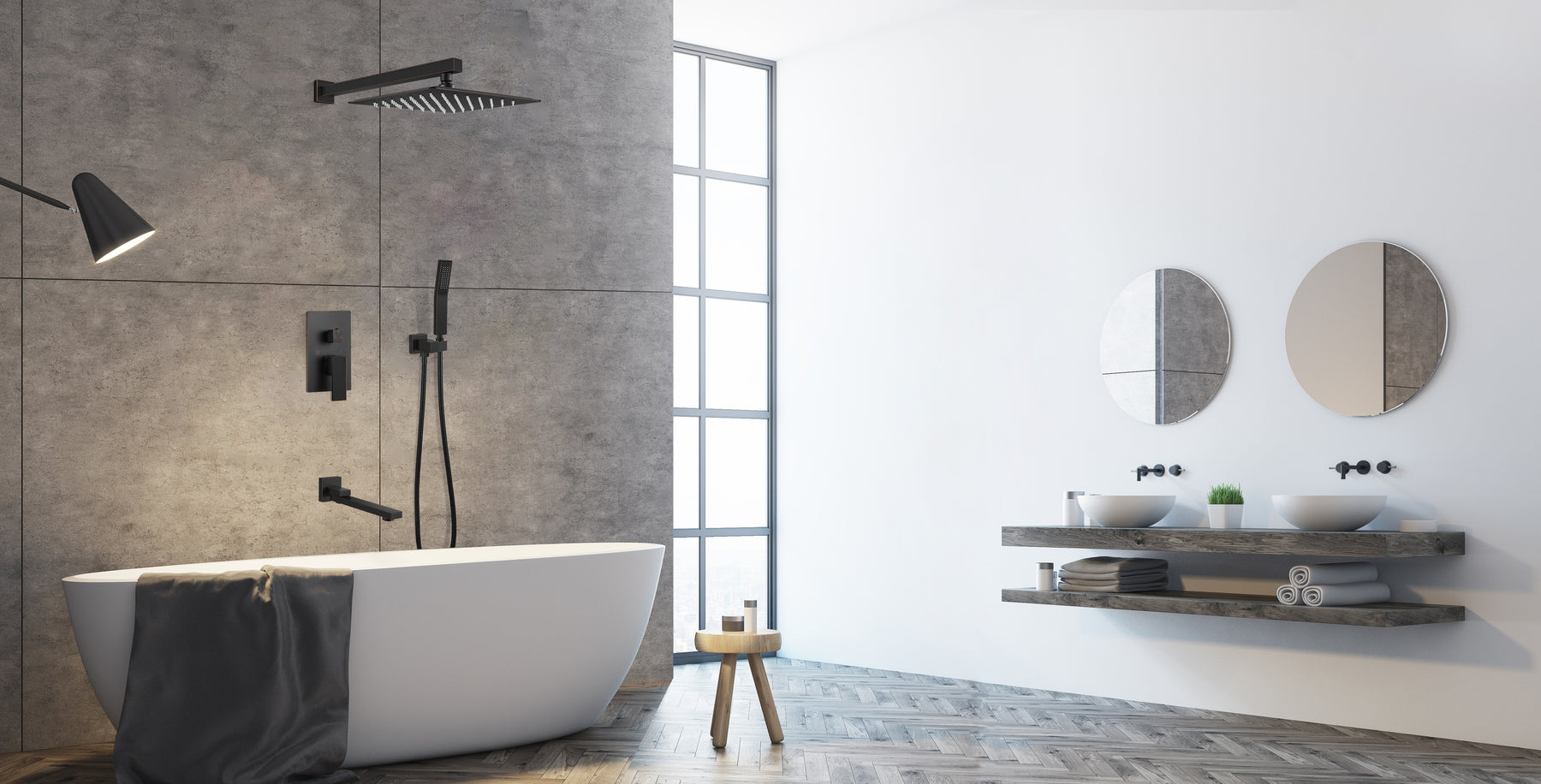 gotonovo Oil Rubbed Bronze Shower Faucet Set Wall Mount Triple Function Bathroom Shower System with Tub Spout High Pressure Square 10" Rain Showerhead Hand Shower Balance Rough-In Valve