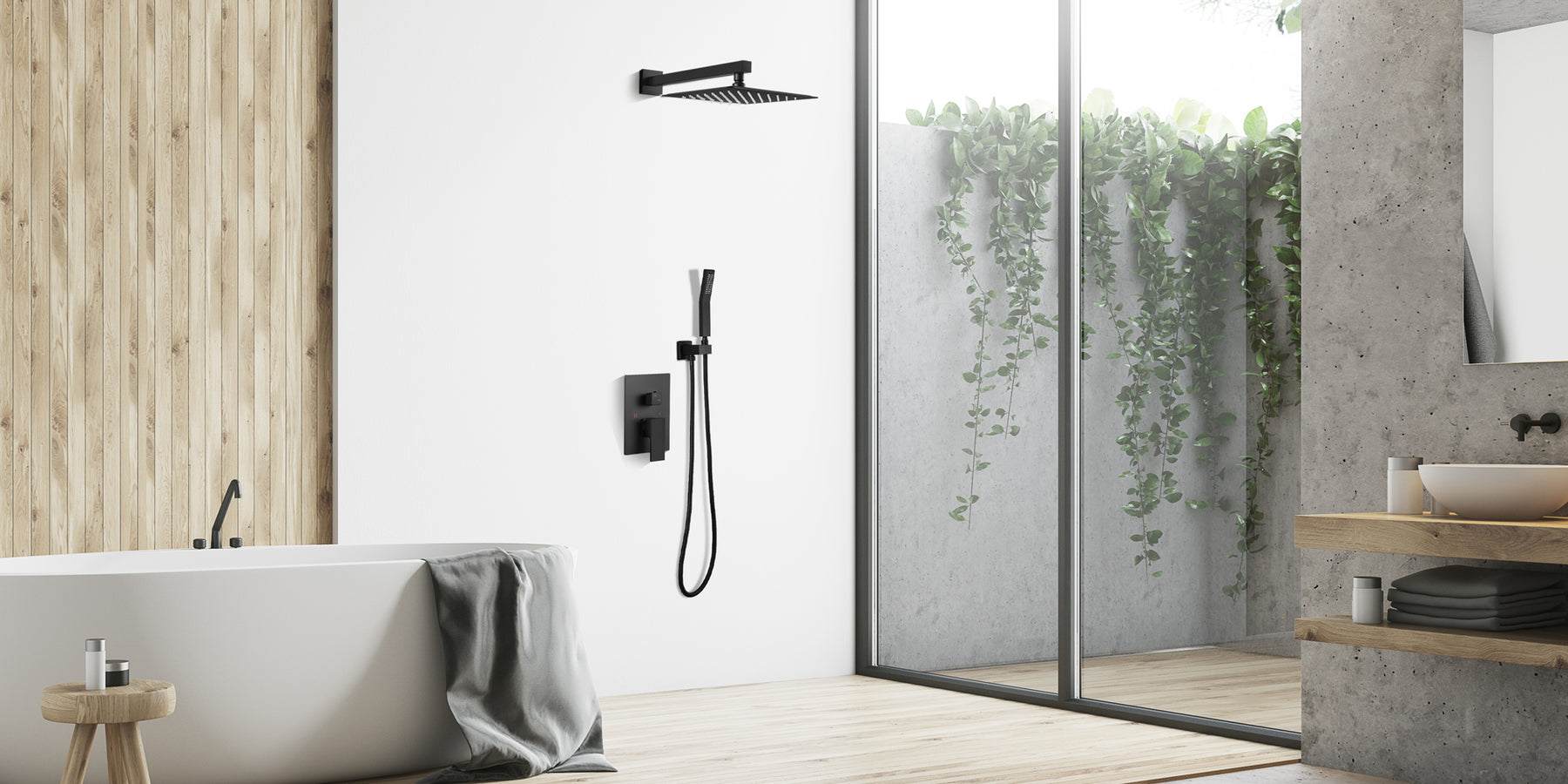 gotonovo Shower System 10 Inch Wall Mounted Matte Black Shower Head with High Pressure Handheld Spray with Pressure Balance Rough-in Valve Body(Male Thread) Bathroom Luxury Rain Mixer Shower Combo Set