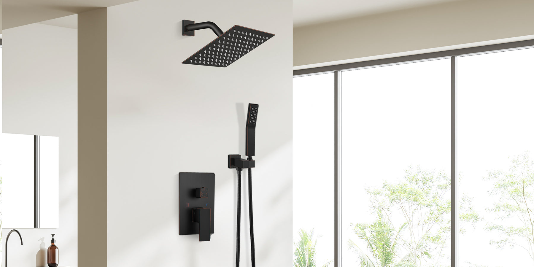 gotonovo Oil Rubbed Bronze Shower System Bathroom Shower Faucet Wall Mount 8 Inch Square Rainfall Shower Head 2-Function Single Handle and Hand Held Spray with Rough-in Valve and Shower Trim Included