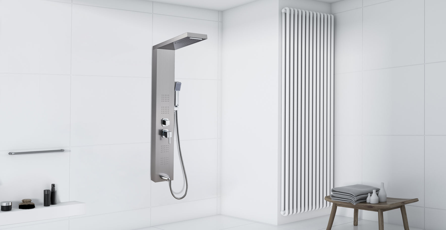 gotonovo 304 Stainless Steel Multi-Function Bathroom Shower Panel Brushed Nickel with Body Jets Nozzles Rainfall Shower Head and Tub Spout