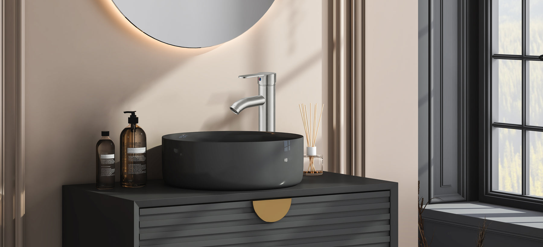 Vessel Sink Bathroom Faucet Brushed Nickel Single HandleDeck Mounted Lavatory Vanity Tap Modern Design Commercial