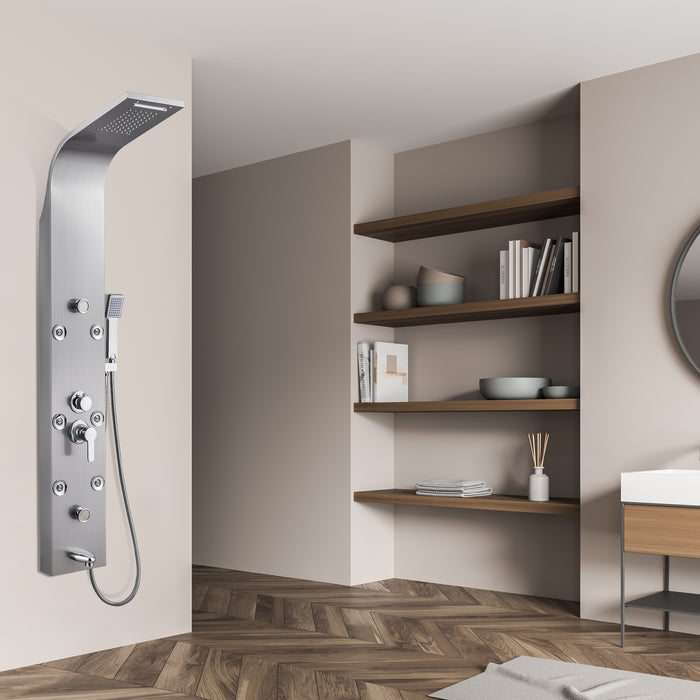 gotonovo 304 Stainless Steel Shower Panel Tower System Bathroom Shower Tower Column Brushed Nickel Massage System with Body Jets Nozzles Rainfall Shower Head and Tub Spout Multiple Functions