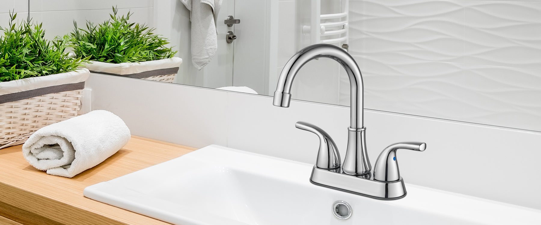 gotonovo Chrome Polished 2 Hole Bathroom Sink Faucet 4 Inch Centerset Lavatory Mixer Tap Deck Mount 2 Handles with Pop Up Drain and Water Supply Lines