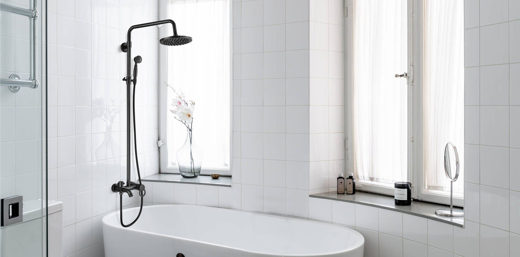 Oil Rubbed Bronze Shower Set 8-Inch Rainfall Shower Head Sinlge handle Shower Faucet Kit with Hand Held Spray High End Luxury