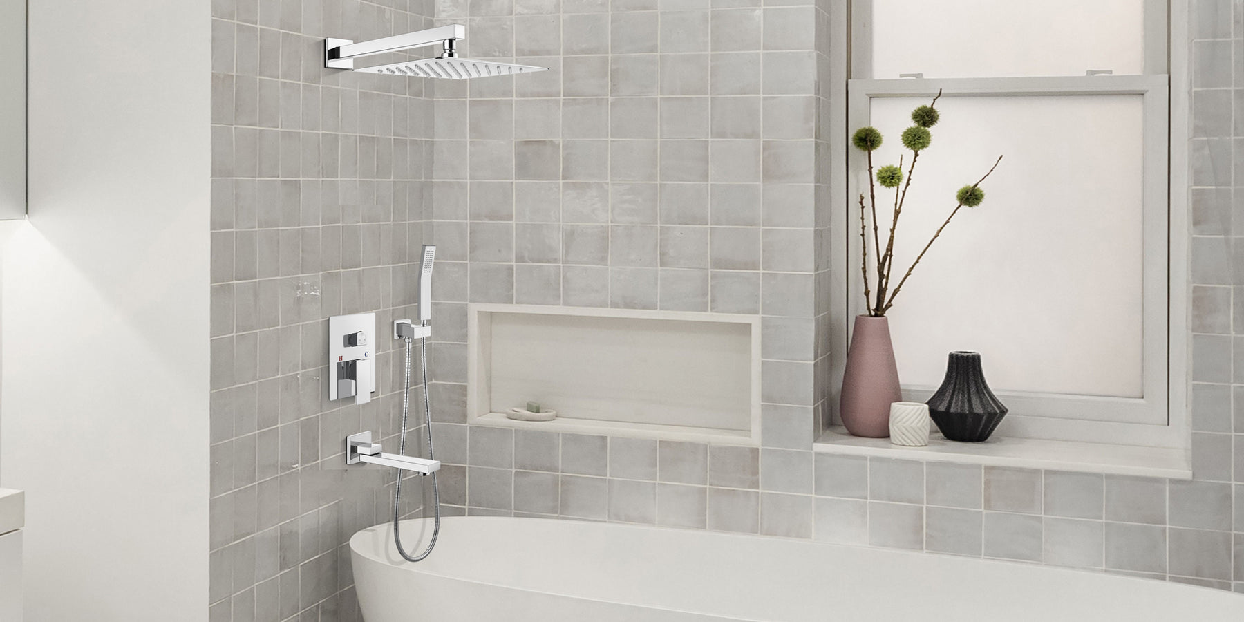 gotonovo Luxury 3-Function Showers for Bathroom Wall Mount Rainfall 10 inch Shower Head Shower System with Tub Spout Polished Chrome Rough-in Valve Body and Trim Included High Pressure