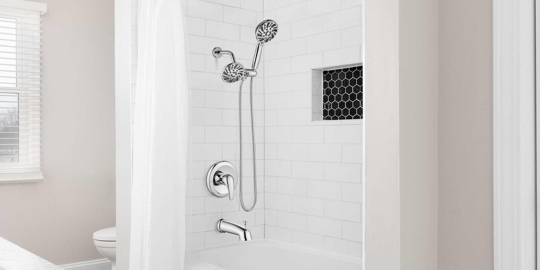 gotonovo Bathroon Shower Head Kit High Pressure Combo System Shower Faucet 5 Modes ABS Handheld Spray Shower Trim Kit Valve Included With Tubspout Polished Chrome