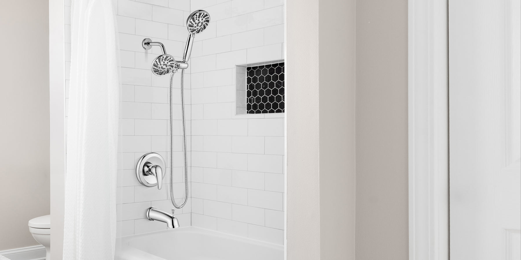 gotonovo Bathroon Shower Head Kit High Pressure Combo System Shower Faucet 5 Modes ABS Handheld Spray Shower Trim Kit Valve Included With Tubspout Polished Chrome