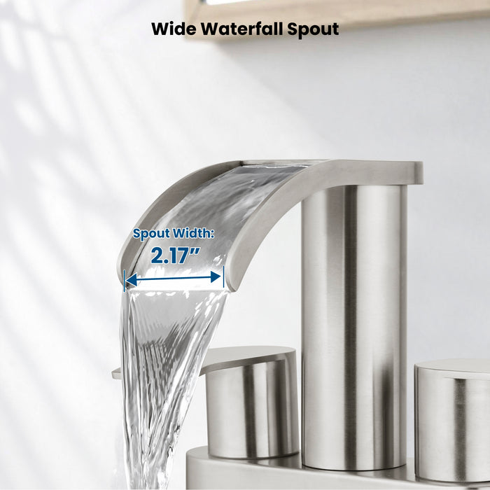 gotonovo 4 Inch Centerset Waterfall Bathroom Sink Faucet Deck Mount 2 Handle Basin Faucets 2 or 3 Hole with Pop Up Drain Included Lavatory Modern Mixer Tap Vanity Faucet