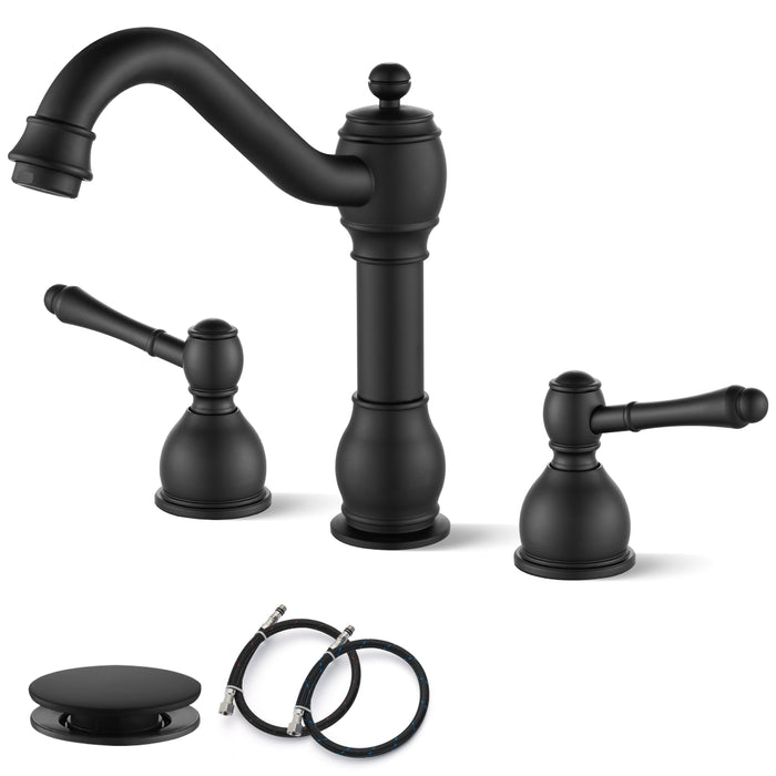 gotonovo 8 Inch Widespread Bathroom Faucets for Sink 3 Hole 2 Lever Handle Deck Mount with Pop Up Drain Hot and Cold Water Supply Lines