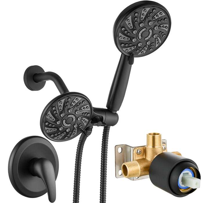 gotonovo Dual 2 in 1 Shower Head Kit High Pressure Combo System Shower Faucet 6 Modes ABS Handheld Spray Shower Trim Kit with Valve Shower Head and Handle Set
