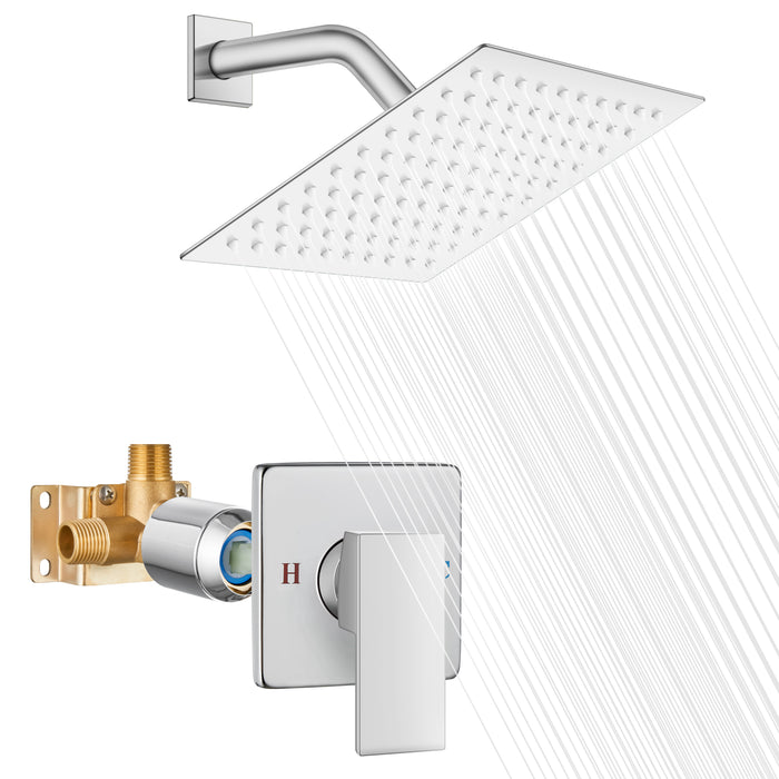 gotonovo Shower Head and Handle Set Shower Faucet Set Bathroom Rainfall Shower System Stainless Steel Showerhead Single Function Shower Trim Kit with Rough-in Valve