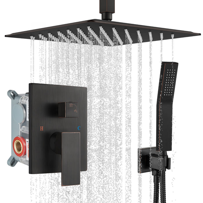 gotonovo Rain Shower System Ceiling Mount 12 Inch Shower Head with Handheld Spray Luxury High Pressure Shower Combo Set Rough-in Valve and Shower Trim Included Dual Function