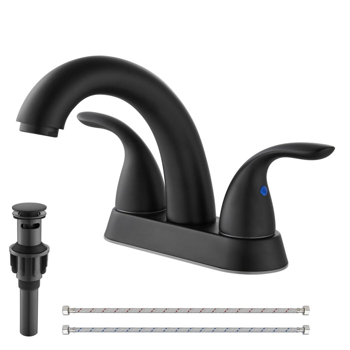 4'' Centerset Bathroom Lavatory Faucet Deck Mount 2 Handles Bathroom Sink Faucet Mixer Tap with Deck Plate Pop up Drain and Water Supply Hoses
