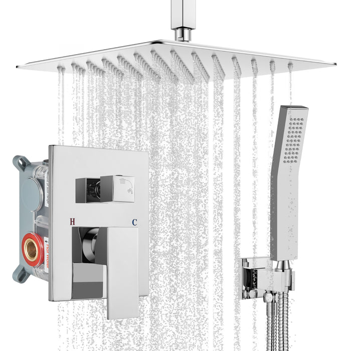 gotonovo Rain Shower System Ceiling Mount 12 Inch Shower Head with Handheld Spray Luxury High Pressure Shower Combo Set Rough-in Valve and Shower Trim Included Dual Function