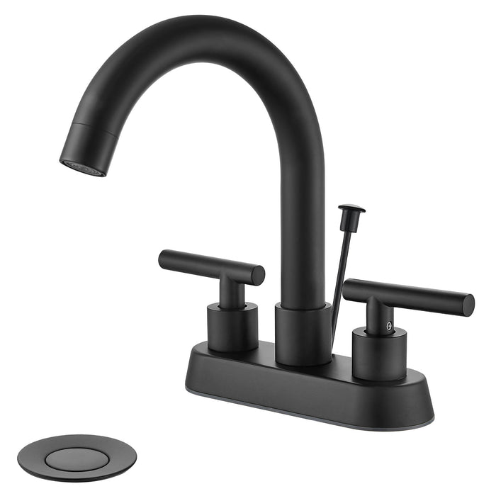 4 Inch Centerset Bathroom Faucets with Lift Rod Drain Stopper Bathroom Sink Faucet 3 Holes Dual Handle Vanity Faucet 360° Swivel Spout Lavatory RV Faucet Mixer Tap