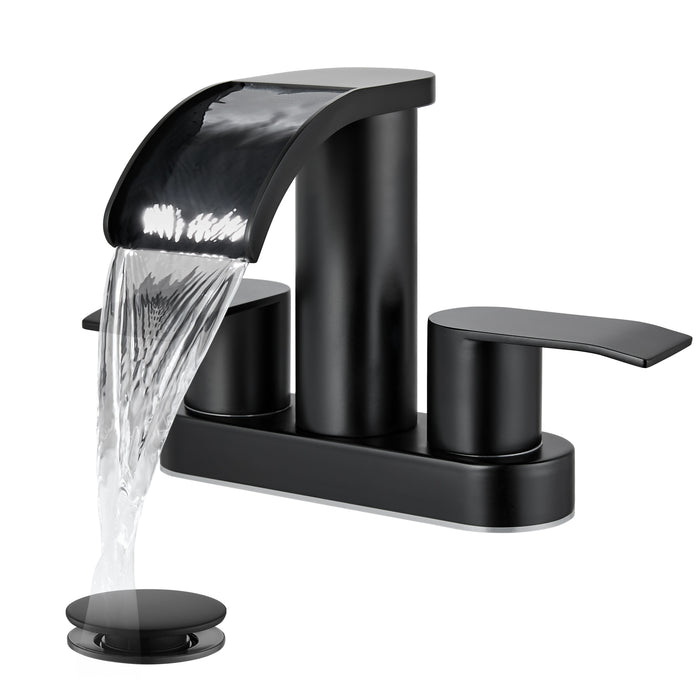 gotonovo 4 Inch Centerset Waterfall Bathroom Sink Faucet Deck Mount 2 Handle Basin Faucets 2 or 3 Hole with Pop Up Drain Included Lavatory Modern Mixer Tap Vanity Faucet