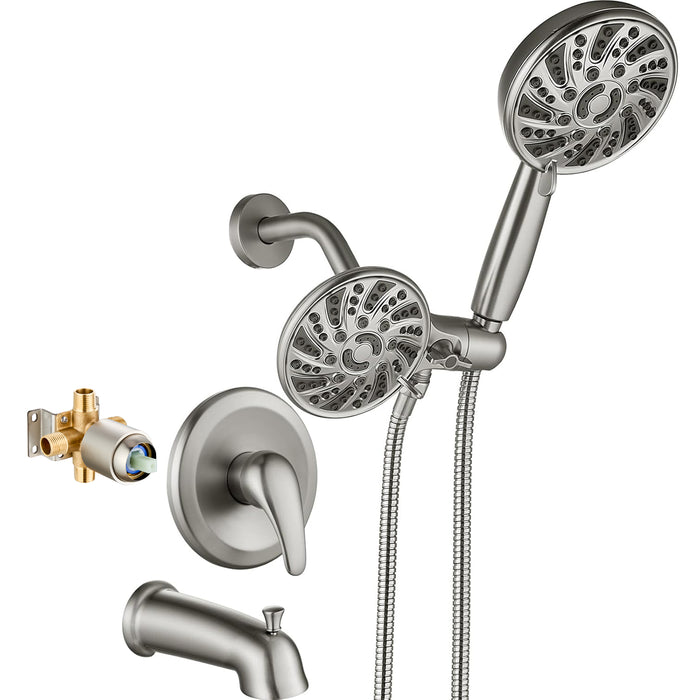 Gotonovo 3-weg wateromstelling Dual 2 in 1 douchekop combo douchesysteem met 5 functies Verstelbare handdouche en baduitloop Douchekraanset (inclusief ruw ventiel)