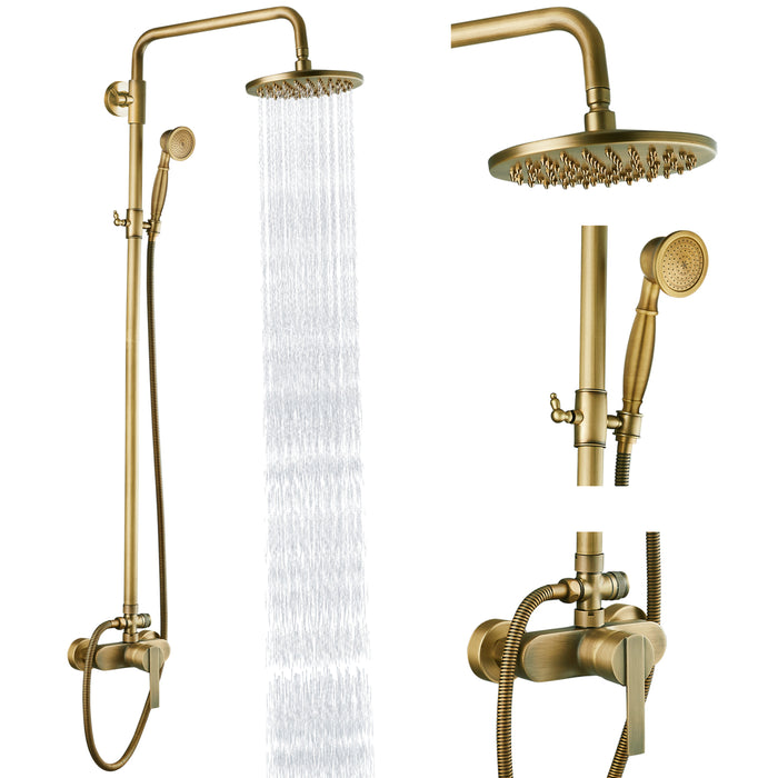 gotonovo Exposed Pipe Shower Kit 8” Rainfall Shower Head System Set One Handle with Hand Held Spray Bathroom Shower Faucet Adjustable Showerhead Bar