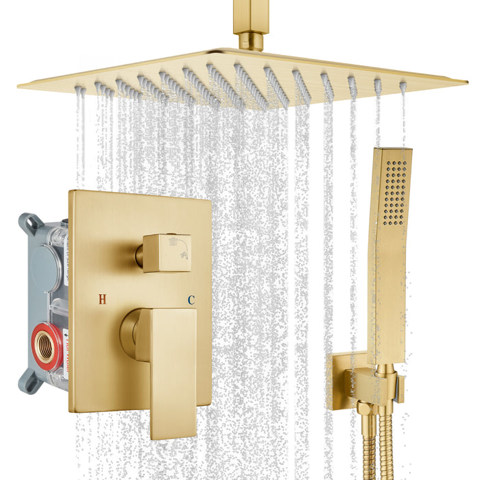gotonovo Rain Shower System Ceiling Mount 12 Inch Shower Head with Handheld Spray Luxury High Pressure Shower Combo Set Rough-in Valve and Shower Trim Included Dual Function