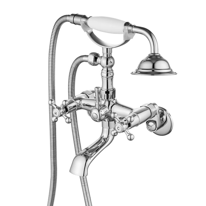 gotonovo Clawfoot Bathtub Faucet Tub Filler with Hand Held Shower Faucet Set Victorian Double Cross Handle 6 Inch Center Adjustable Swing Arms Tub Mount Short Adapter