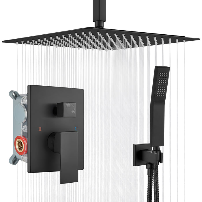 gotonovo Rain Shower System Ceiling Mount 12 Inch Shower Head with Handheld Spray Luxury High Pressure Shower Combo Set Rough-in Valve and Shower Trim Included Dual Function