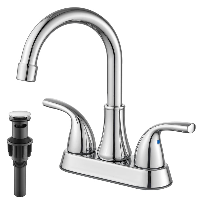 4 Inch Bathroom Sink Faucet 2 Handle Bathroom Faucet 360° Swivel Spout Deck Mounted Vanity Faucet with Water Supply Hoses with Pop up Drain