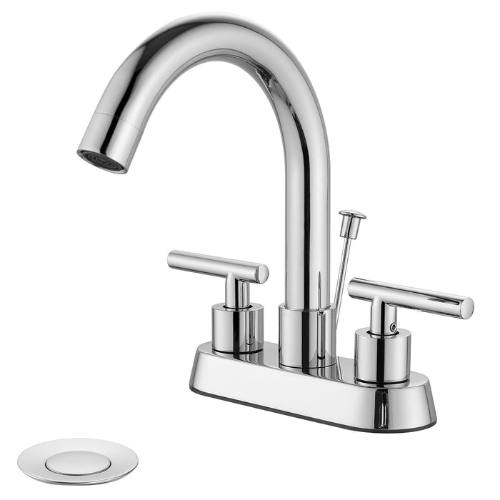 4 Inch Centerset Bathroom Faucets with Lift Rod Drain Stopper Bathroom Sink Faucet 3 Holes Dual Handle Vanity Faucet 360° Swivel Spout Lavatory RV Faucet Mixer Tap
