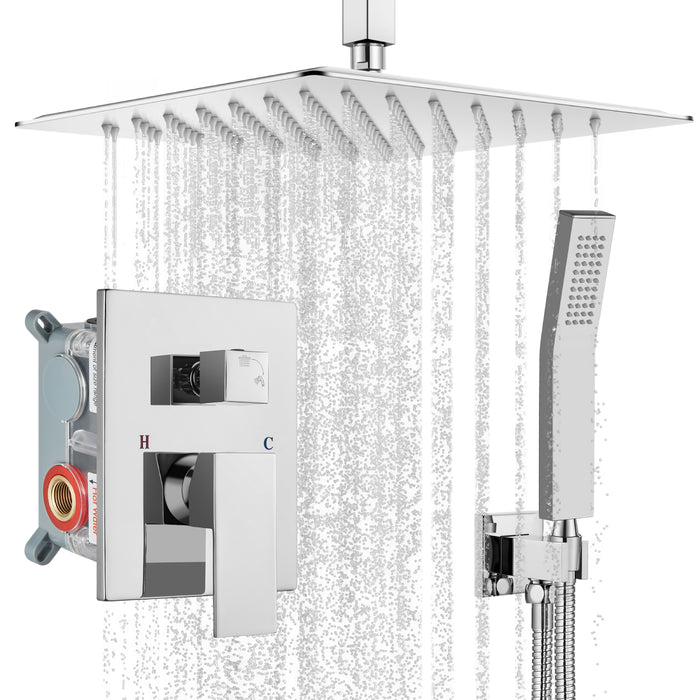 gotonovo Rain Shower System Ceiling Mount 12 Inch Shower Head with Handheld Spray Luxury High Pressure Shower Combo Set Rough-in Valve and Shower Trim Included Dual Function