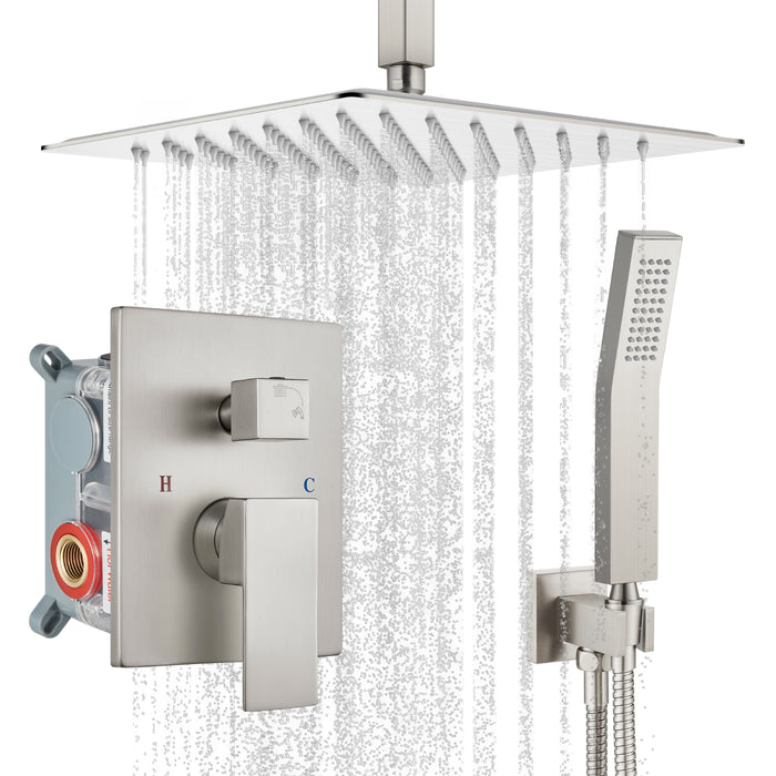 gotonovo Rain Shower System Ceiling Mount 12 Inch Shower Head with Handheld Spray Luxury High Pressure Shower Combo Set Rough-in Valve and Shower Trim Included Dual Function