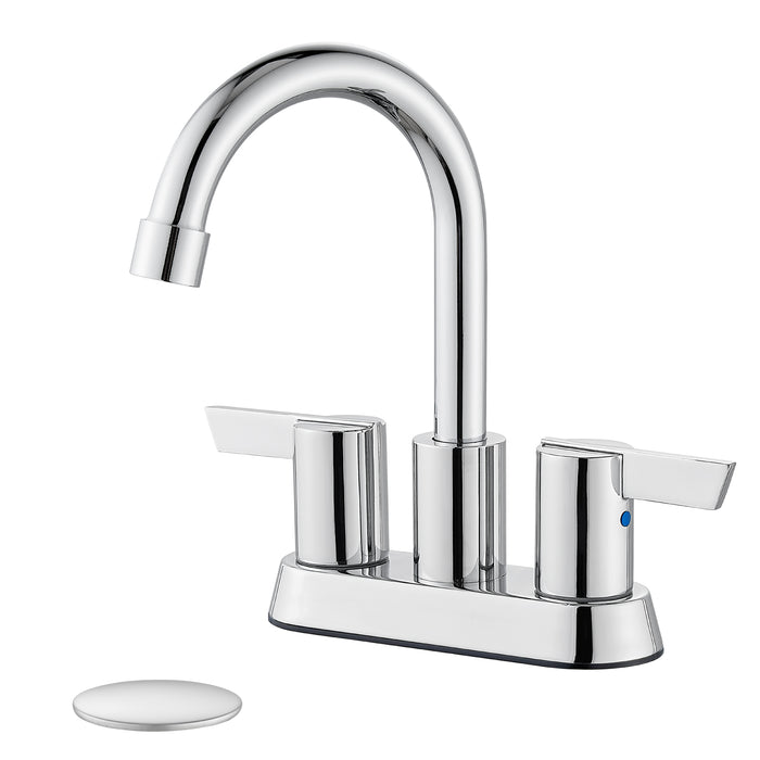 Bathroom Faucet 2 Handle Centerset Bathroom Sink Faucet 4 Inch Bathroom Faucets 360°Swivel Spout Deck Mounted Lavatory Vanity Faucet Mixer Tap with Pop Up Drain