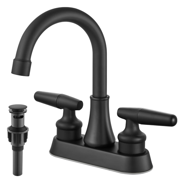 Bathroom Sink Faucet 4 Inch 2 Handle Lavatory Bathroom Vanity Faucets 360 Degree Swivel Spout Modern Deck Mount RV Bathroom Sink Faucet with Pop up Drain