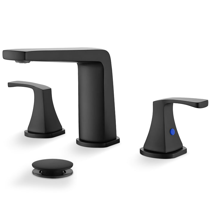 gotonovo Bathroom Sink Faucet 3 Holes 2 Handles Widespread 8 Inch Bathroom Faucet with Pop Up Drain Hot Cold Water Supply Lines Lavatory Vanity Mixer Tap, Thin Style