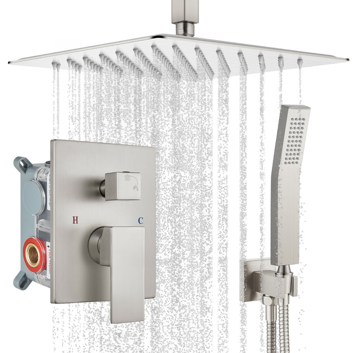 gotonovo Rain Shower System Ceiling Mount 12 Inch Shower Head with Handheld Spray Luxury High Pressure Shower Combo Set Rough-in Valve and Shower Trim Included Dual Function