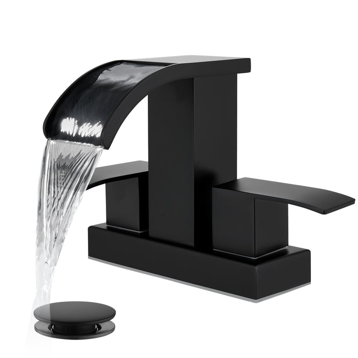 gotonovo Waterfall 4 Inch Centerset Bathroom Sink Faucet 2 Handle Basin Faucets 2 or 3 Hole Deck Mount with Pop Up Drain Included Lavatory Modern Mixer Tap Vanity Faucet