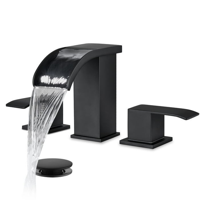gotonovo Waterfall 8 inch Widespread Bathroom Faucet Set Bathroom Sink Faucet 3 Hole 2 Handle Vanity Lavatory Deck Mount with Pop Up Drain and Water Supply Lines