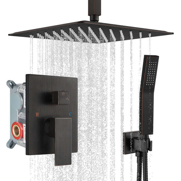 gotonovo Rain Shower System Ceiling Mount 12 Inch Shower Head with Handheld Spray Luxury High Pressure Shower Combo Set Rough-in Valve and Shower Trim Included Dual Function