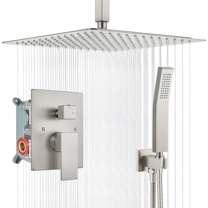 gotonovo Rain Shower System Ceiling Mount 12 Inch Shower Head with Handheld Spray Luxury High Pressure Shower Combo Set Rough-in Valve and Shower Trim Included Dual Function