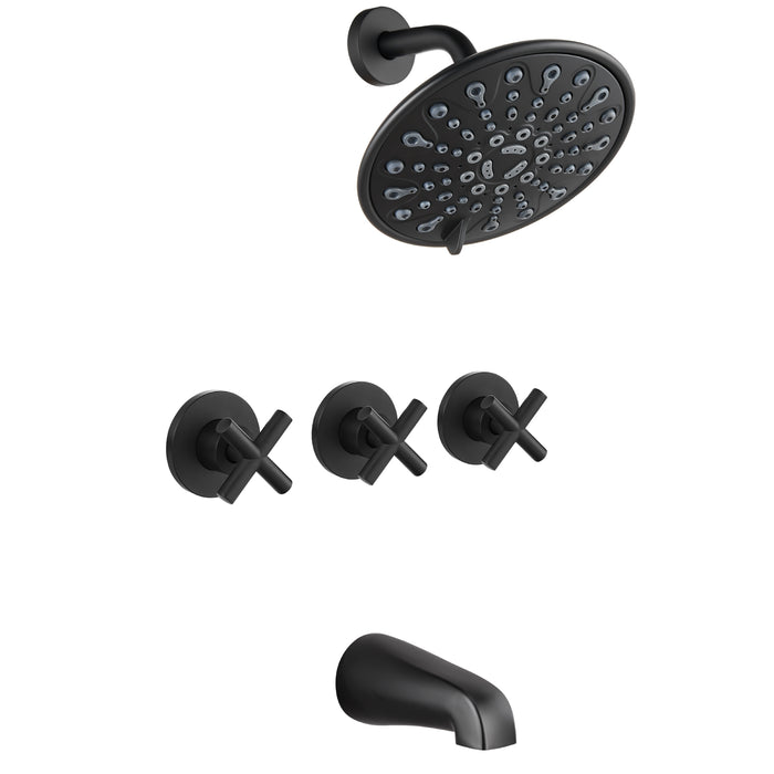 gotonovo 3 Handle Tub Shower Faucet Set, Tub and Shower Faucet Combo,Bathtub Faucet Set with 6 Settings Shower Head and Waterfall Tub Spout, Tub and Shower Trim Kit, Tub Shower Fixture