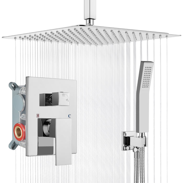 gotonovo Rain Shower System Ceiling Mount 12 Inch Shower Head with Handheld Spray Luxury High Pressure Shower Combo Set Rough-in Valve and Shower Trim Included Dual Function