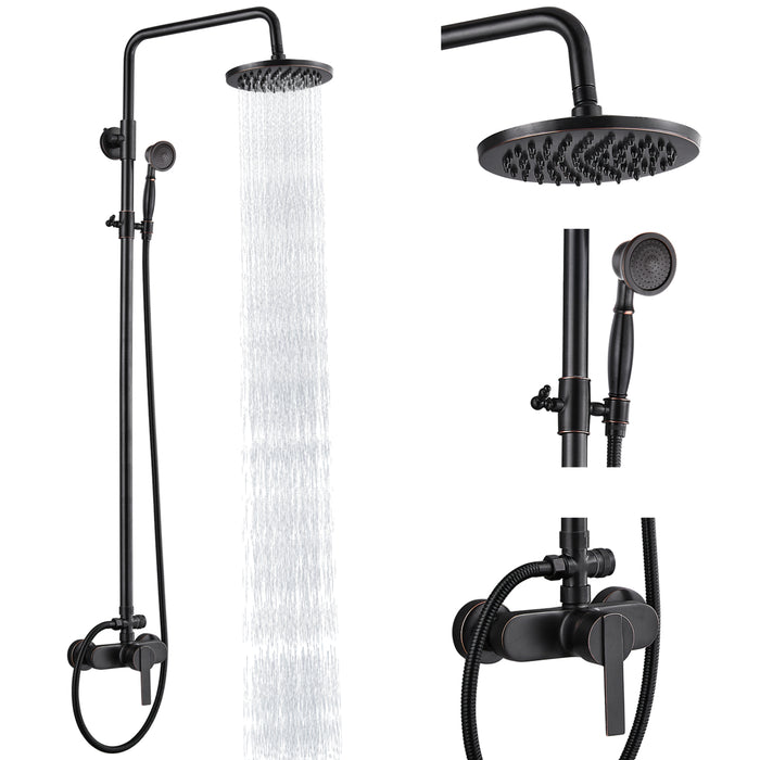 gotonovo Exposed Pipe Shower Kit 8” Rainfall Shower Head System Set One Handle with Hand Held Spray Bathroom Shower Faucet Adjustable Showerhead Bar