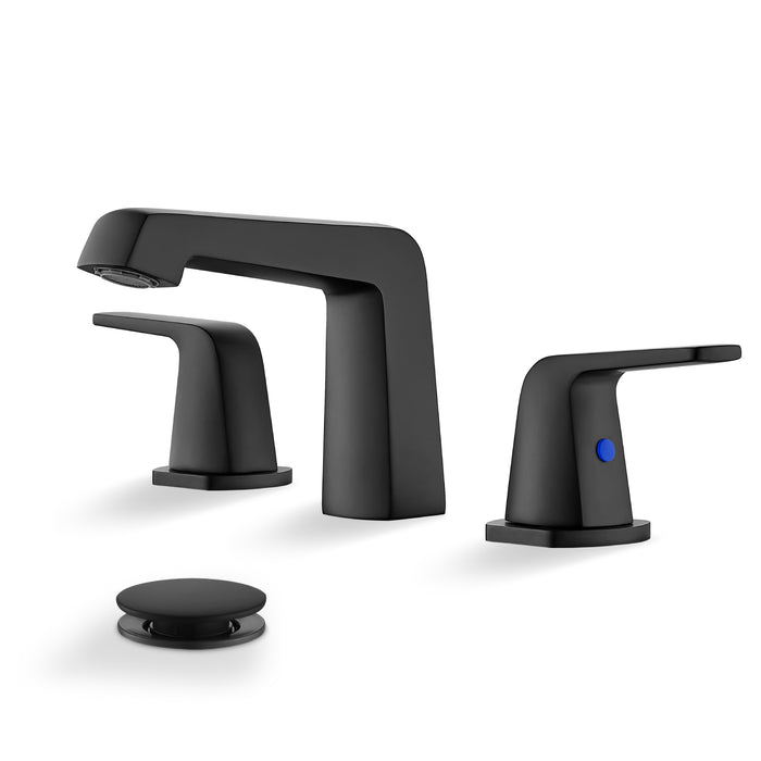 gotonovo Bathroom Sink Faucet 3 Holes 2 Handles Widespread 8 Inch Bathroom Faucet with Pop Up Drain Hot Cold Water Supply Lines Lavatory Vanity Mixer Tap, Thick Style