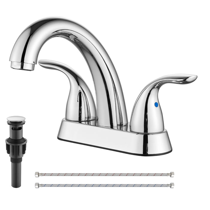 4'' Centerset Bathroom Lavatory Faucet Deck Mount 2 Handles Bathroom Sink Faucet Mixer Tap with Deck Plate Pop up Drain and Water Supply Hoses
