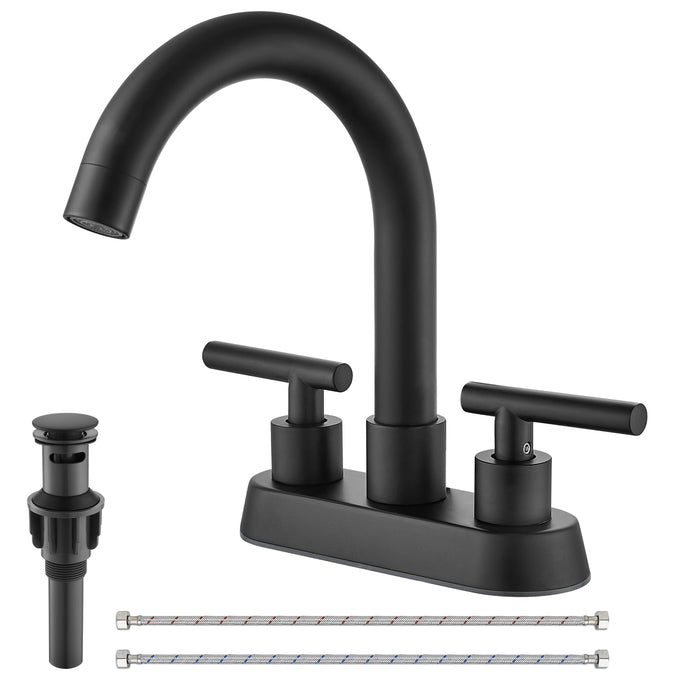 4 Inch Centerset Bathroom Sink Faucet Stainless Steel Deck Mount Double Handles Swivel Spout Mixer Tap with Pop-up Drain Lavatory Bathroom Vanity Faucets