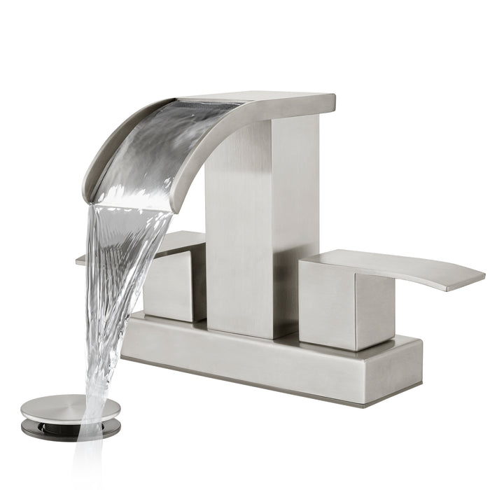 gotonovo Waterfall 4 Inch Centerset Bathroom Sink Faucet 2 Handle Basin Faucets 2 or 3 Hole Deck Mount with Pop Up Drain Included Lavatory Modern Mixer Tap Vanity Faucet