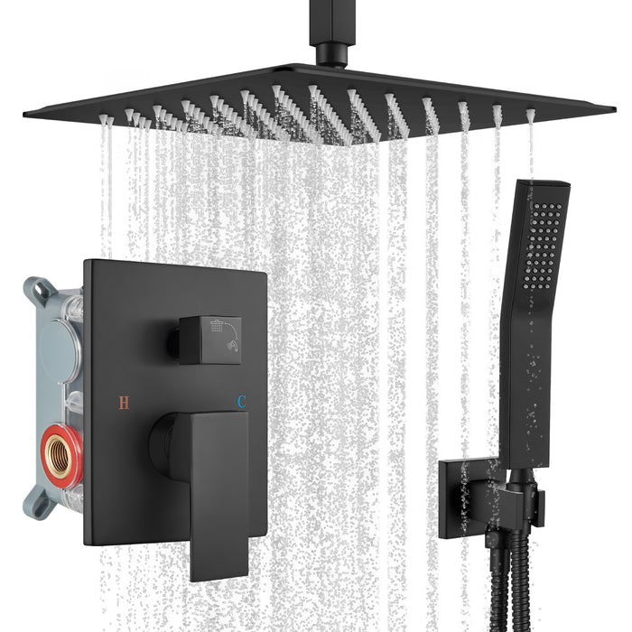 gotonovo Rain Shower System Ceiling Mount 12 Inch Shower Head with Handheld Spray Luxury High Pressure Shower Combo Set Rough-in Valve and Shower Trim Included Dual Function