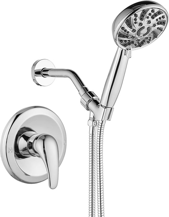 gotonovo Bathroom Shower Head Kit High Pressure Valve Combo System Shower Faucet 6 Modes ABS Handheld Spray Shower Trim Kit Valve Included Single Shower Head