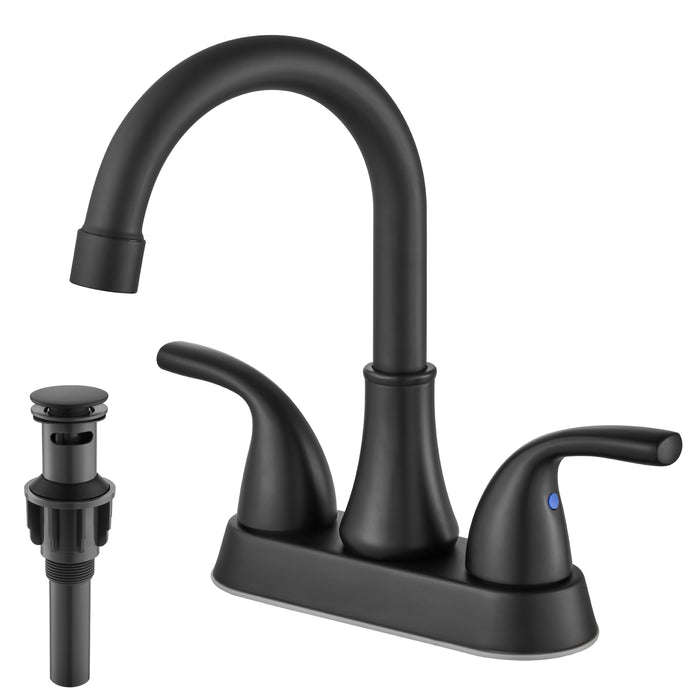4 Inch Bathroom Sink Faucet 2 Handle Bathroom Faucet 360° Swivel Spout Deck Mounted Vanity Faucet with Water Supply Hoses with Pop up Drain