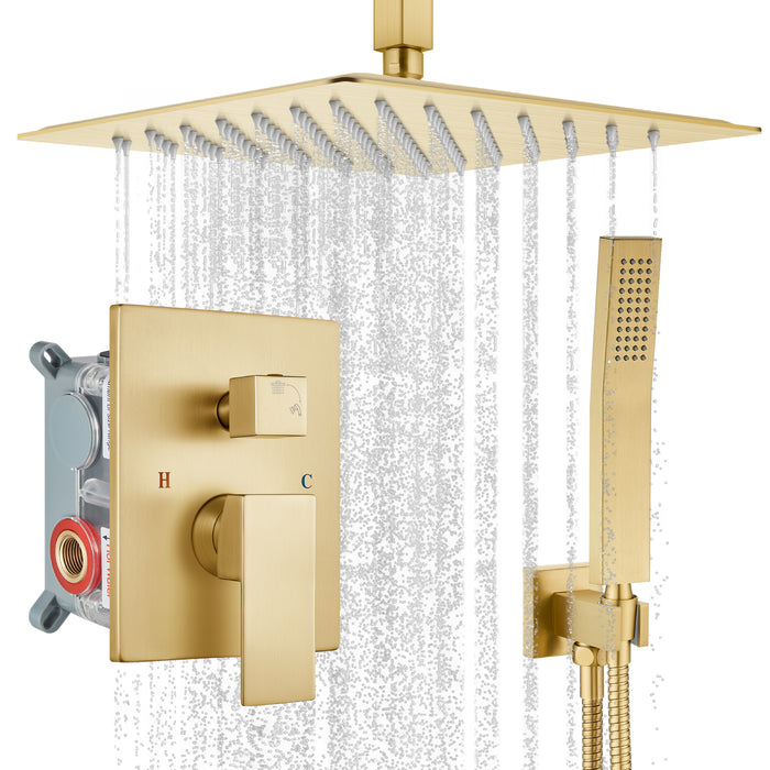 gotonovo Rain Shower System Ceiling Mount 12 Inch Shower Head with Handheld Spray Luxury High Pressure Shower Combo Set Rough-in Valve and Shower Trim Included Dual Function