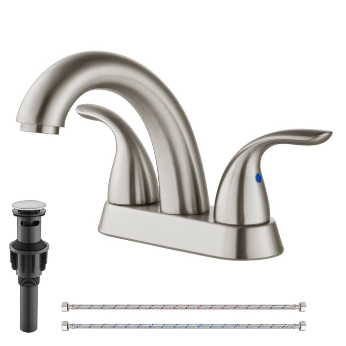 4'' Centerset Bathroom Lavatory Faucet Deck Mount 2 Handles Bathroom Sink Faucet Mixer Tap with Deck Plate Pop up Drain and Water Supply Hoses