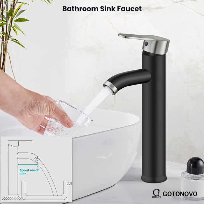 gotonovo Bathroom Sink Faucet 1 Handle Single Hole Deck Mount Tall type Faucet with Pop Up Drain Combo